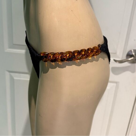 Black Textured Bikini Bottom with Gold Accents. Summer Haus - Picture 4 of 5